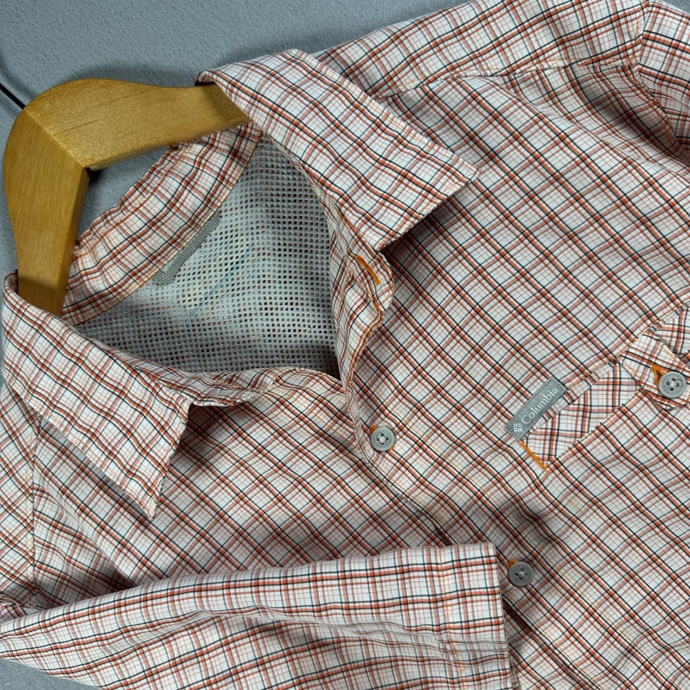 Columbia Mens Plaid Short Sleeve Button Down Shirt Orange Size XL